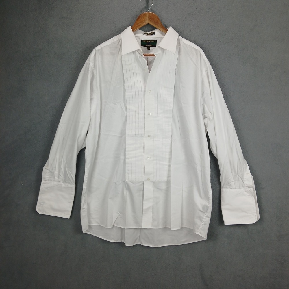 Alexander Julian Colours Dress Shirt Mens XL White Pleated Formal Button Up